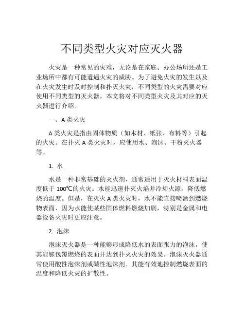 不同类型火灾对应灭火器