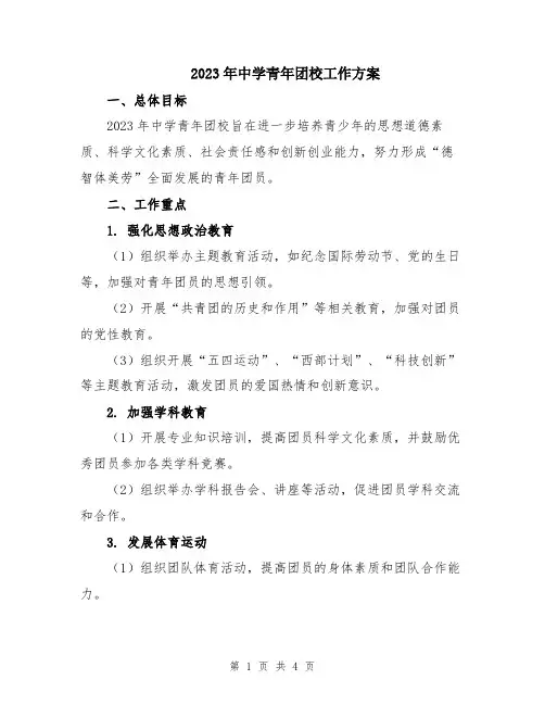 2023年中学青年团校工作方案