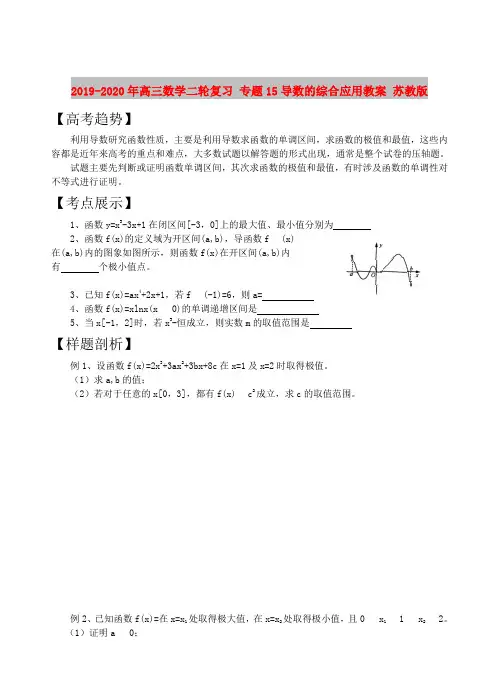 2019-2020年高三数学二轮复习 专题15导数的综合应用教案 苏教版