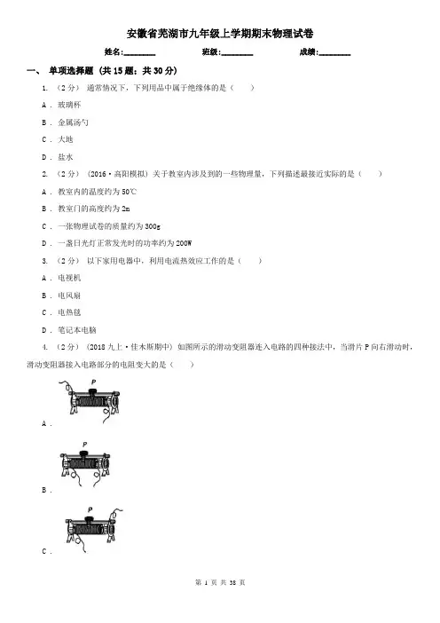 安徽省芜湖市九年级上学期期末物理试卷