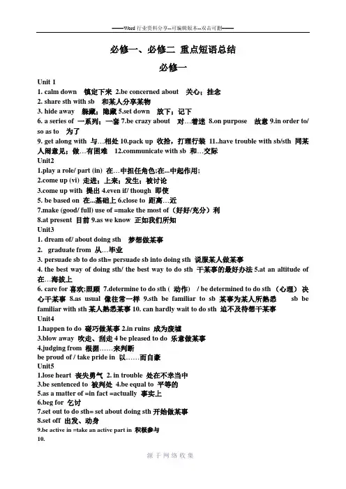 人教版高一英语必修1、2、3、4重点短语总结