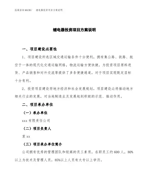 (立项)继电器投资项目方案说明
