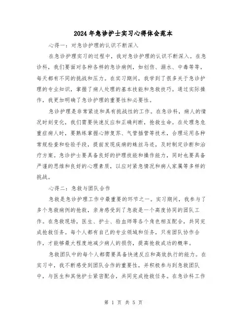 2024年急诊护士实习心得体会范本(2篇)