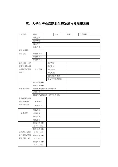 大学生职业生涯规划表(职业发展部分)