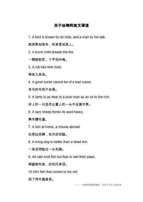 关于动物的英文谚语