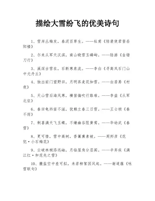 描绘大雪纷飞的优美诗句