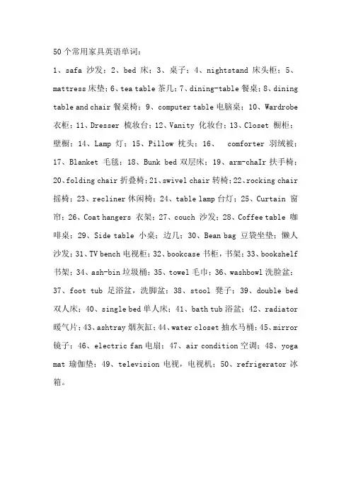 50个常用家具英语单词