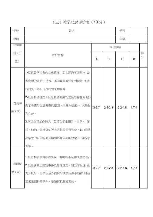 教学反思评价表