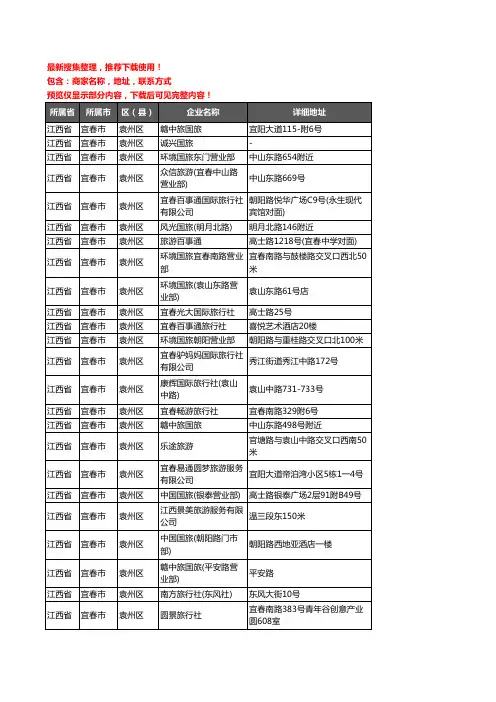 新版江西省宜春市袁州区旅行社企业公司商家户名录单联系方式地址大全75家