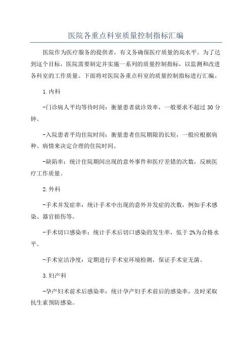 医院各重点科室质量控制指标汇编