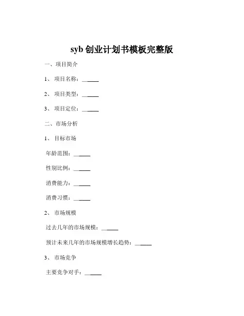 syb创业计划书模板完整版