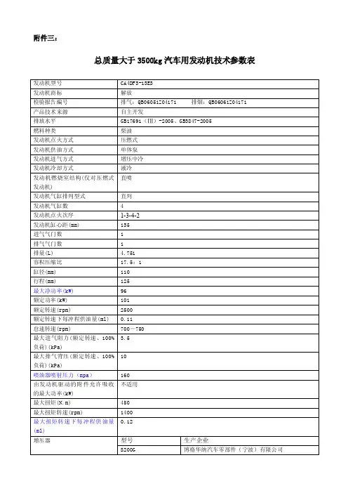 CA4DF3-13E3发动机技术参数表