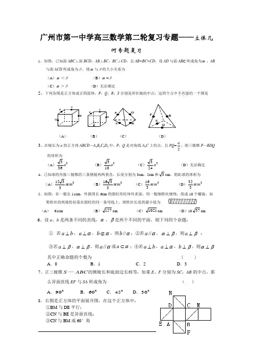 广州市第一中学高三数学第二轮复习专题--立体几何专题复习.doc