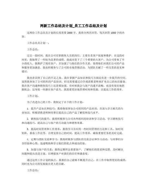 两新工作总结及计划_员工工作总结及计划