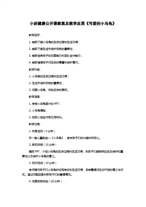 小班健康公开课教案及教学反思《可爱的小乌龟》