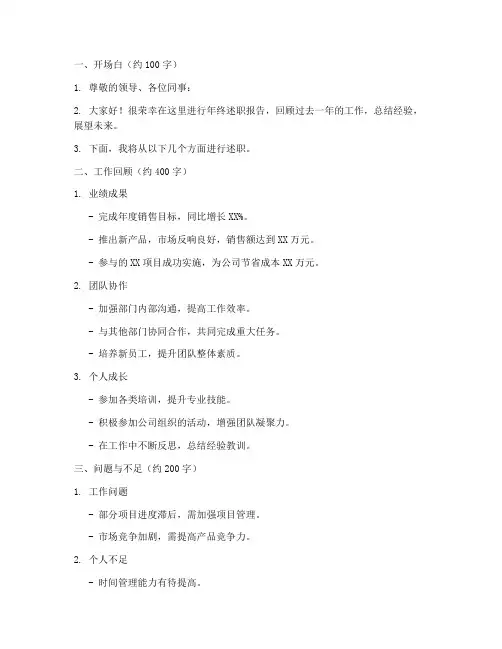 年终述职会议发言提纲
