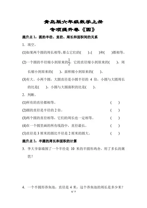 【青岛版】六年级数学上册《《圆》专项提升卷》(附答案)