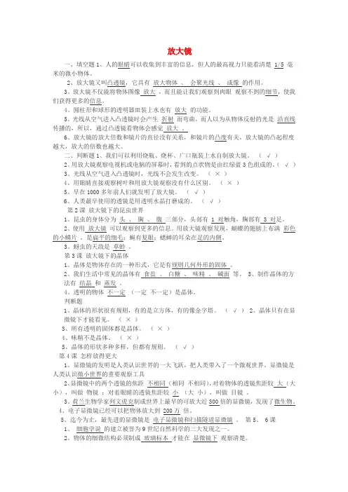 六年级科学下册1.1《放大镜》练习题教科版