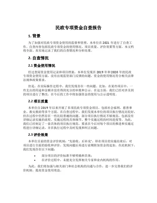 民政专项资金自查报告