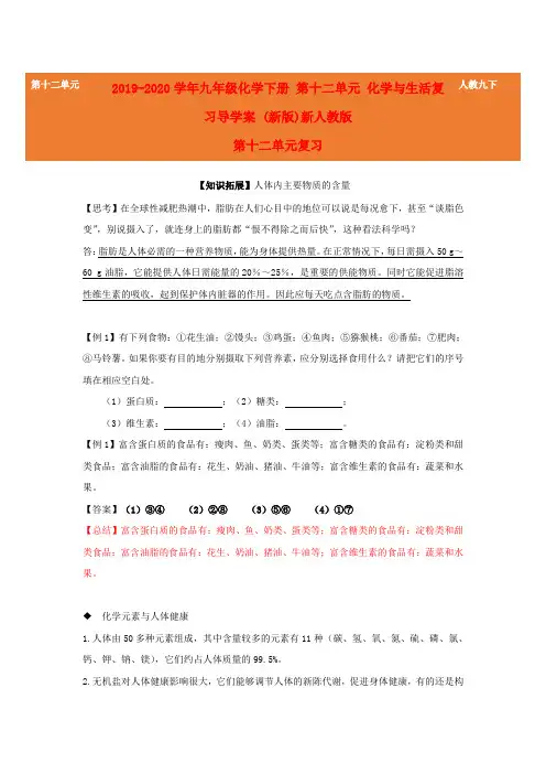 2019-2020学年九年级化学下册-第十二单元-化学与生活复习导学案-(新版)新人教版