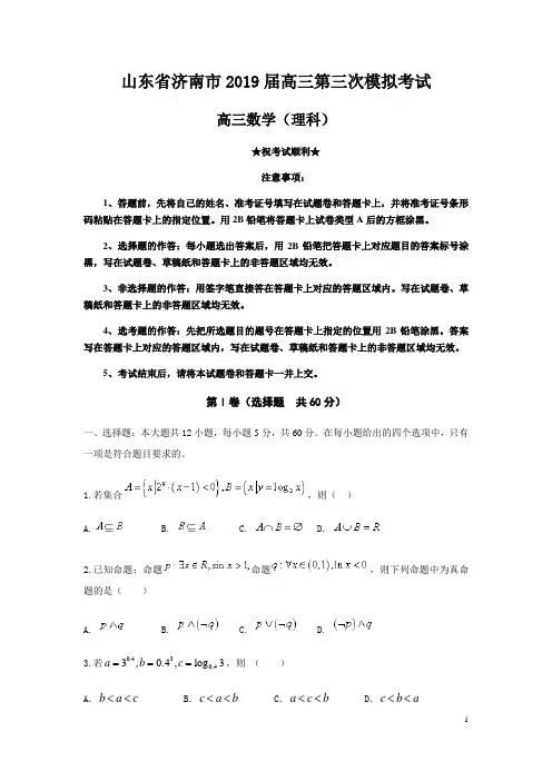 山东省济南市2019届高三第三次模拟考试数学(理)试题