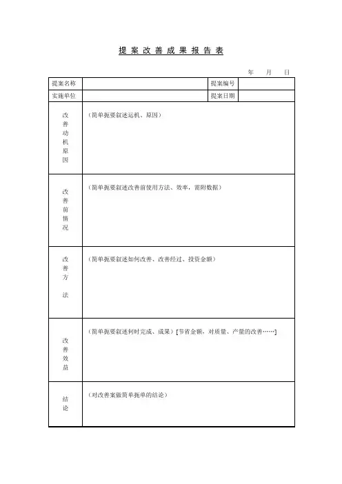 提案改善成果报告表格式