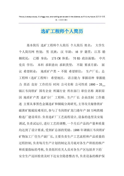 选矿工程师个人简历
