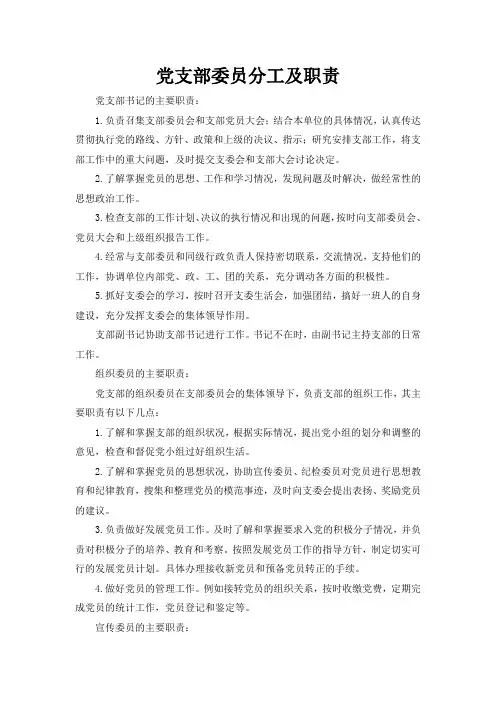 党支部委员分工及职责
