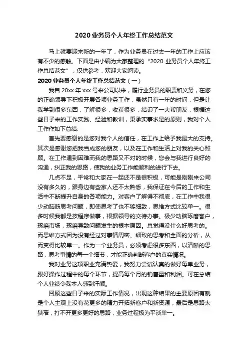 2020业务员个人年终工作总结范文