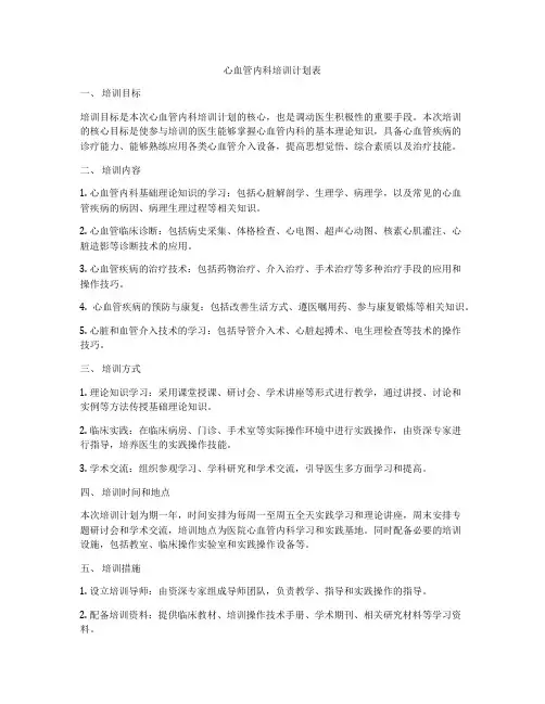 心血管内科培训计划表