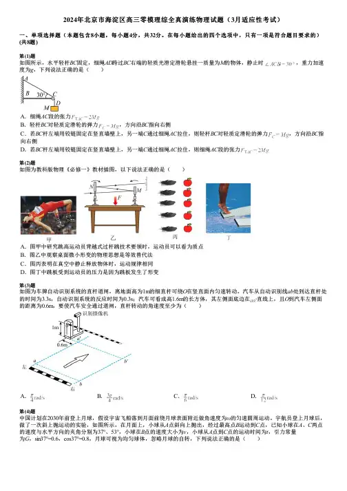 2024年北京市海淀区高三零模理综全真演练物理试题(3月适应性考试)