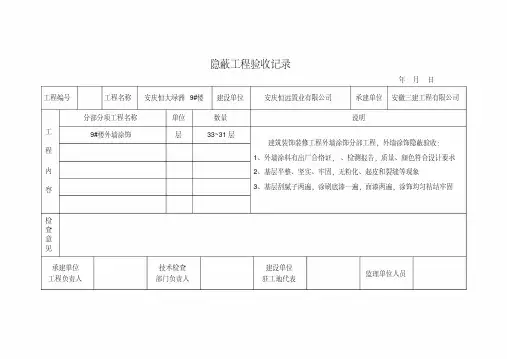 外墙涂饰隐蔽工程验收记录