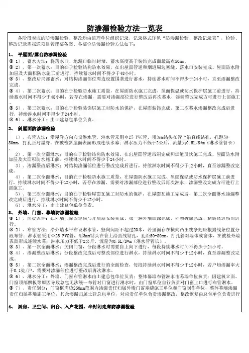 防渗漏检验方法、记录、汇总表