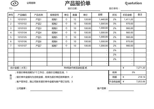 报价单样板-产品报价单