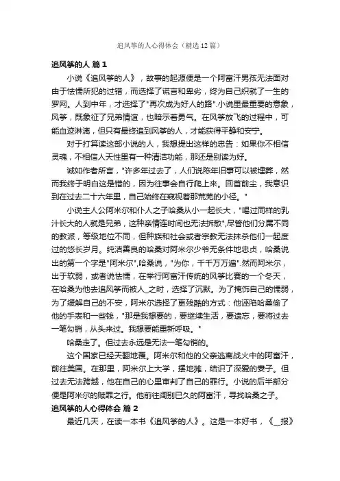 追风筝的人心得体会（精选12篇）