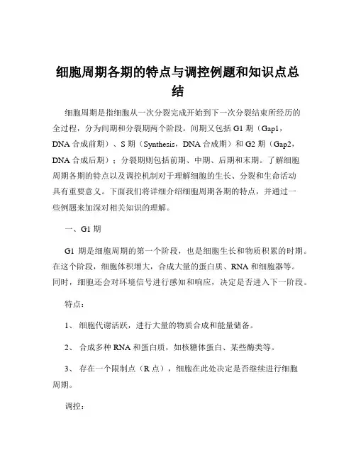 细胞周期各期的特点与调控例题和知识点总结