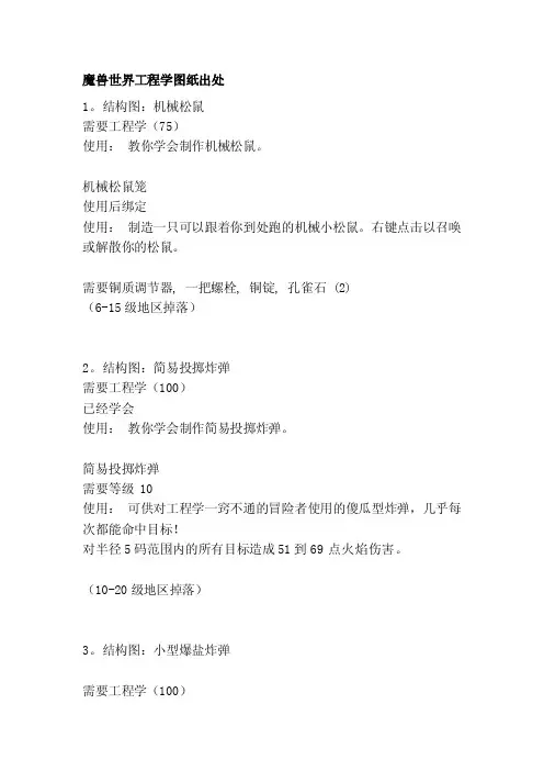 魔兽世界工程学图纸出处魔兽世界工...
