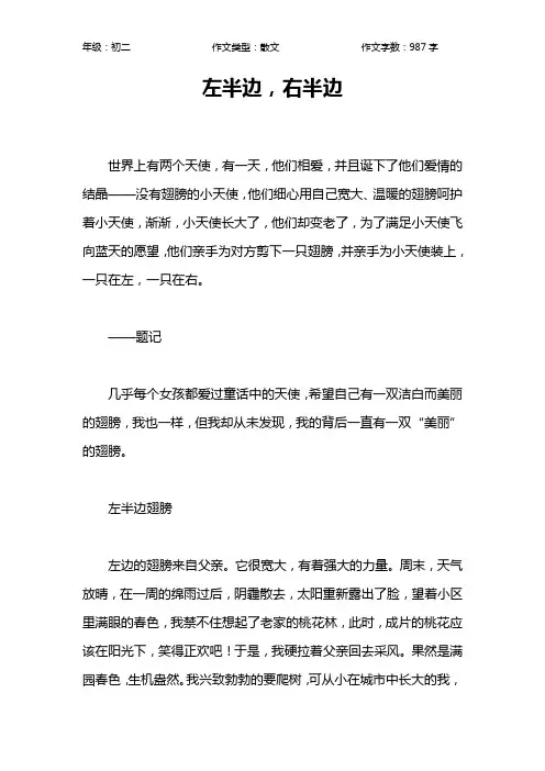 左半边,右半边作文【初中初二1000字】