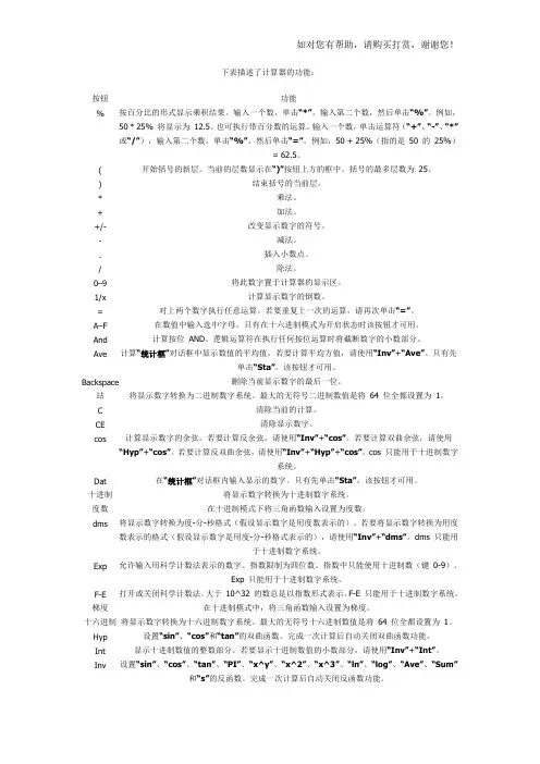 电脑计算器里面的“科学型”的里面所有的按键的功能