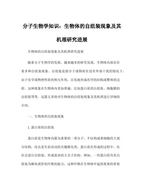 分子生物学知识：生物体的自组装现象及其机理研究进展