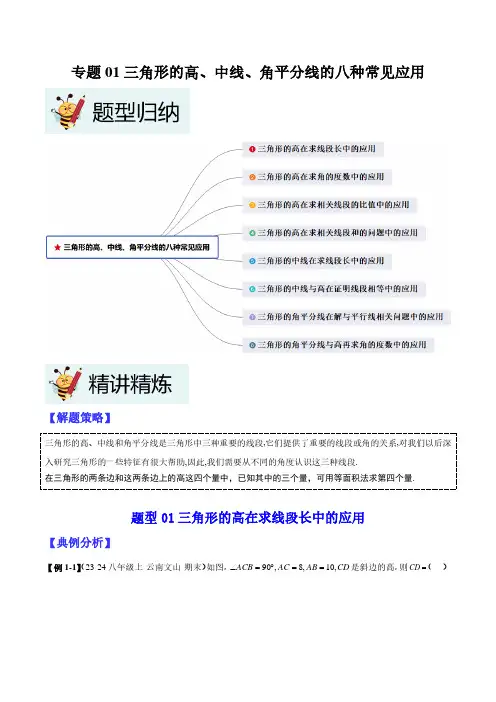 三角形的高、中线、角平分线的八种常见应用(解析版)