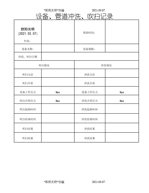 2021年管道冲洗、吹扫、清洗记录定稿