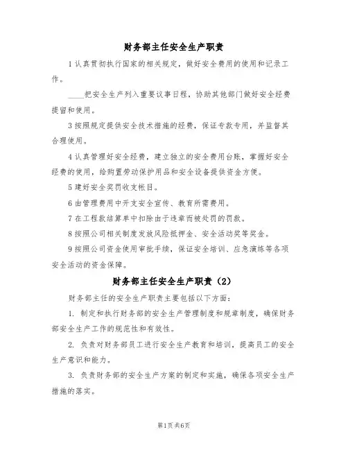 财务部主任安全生产职责（5篇）