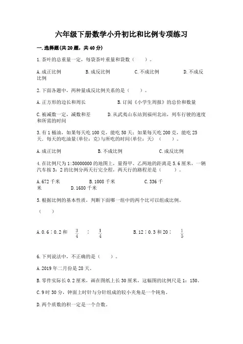 六年级下册数学小升初比和比例专项练习精选答案