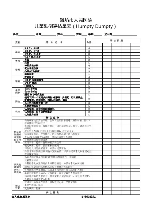 儿童跌倒评估量表