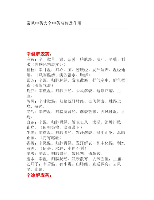 常见中药大全中药名称及作用
