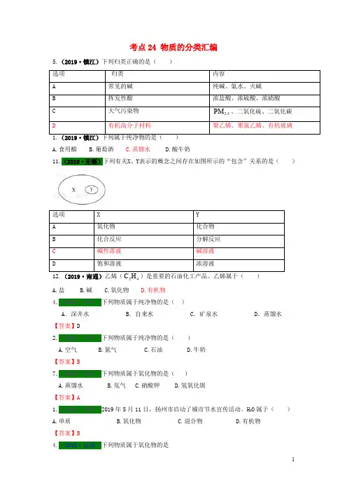 中考化学试题分类汇编考点 物质的分类汇编含解析