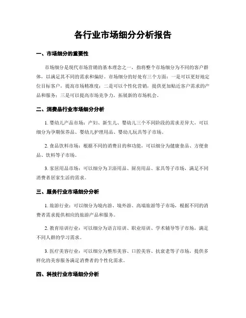 各行业市场细分分析报告