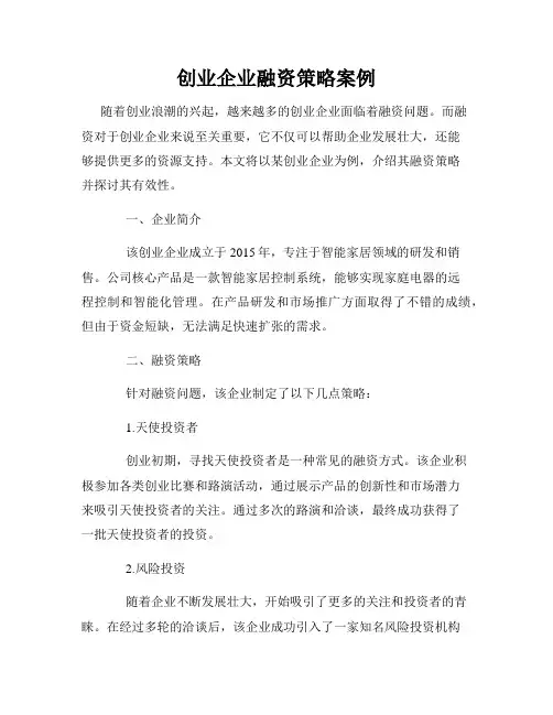 创业企业融资策略案例