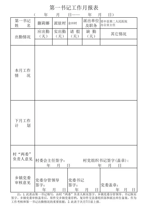 第一书记工作月报表